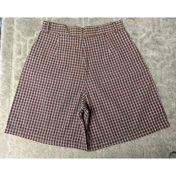 Vtg AJ Brandon 80s Pleated Shorts WOMENS 9/10 high waist black red plaid 26x7" - Picture 2 of 10